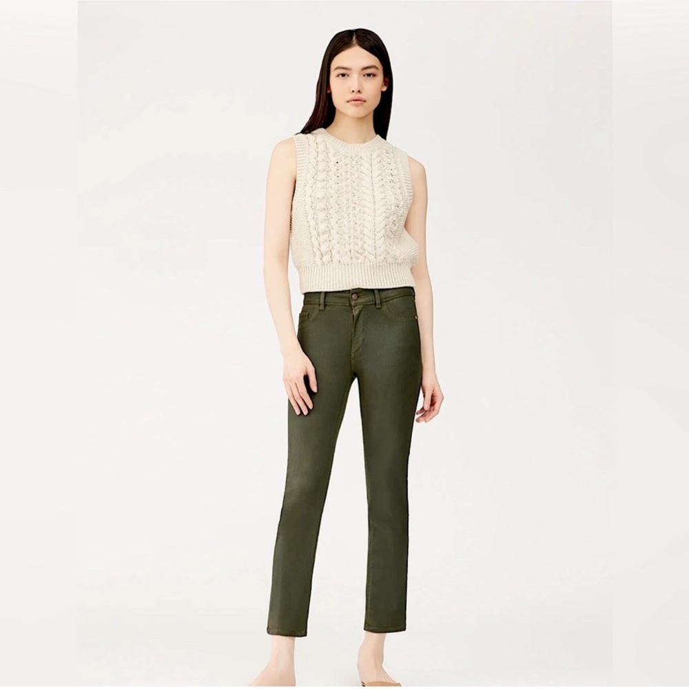 DL1961 DL Ultimate Mara Straight Mid Rise Instasculpt Ankle Jean Winter Green
